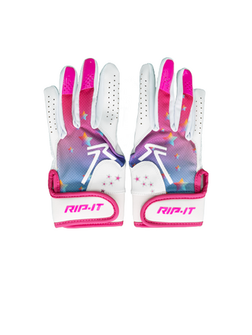 RIP-IT Girls Play Ball Starlight Softball Batting Glove - Medium/Large - White/Pink