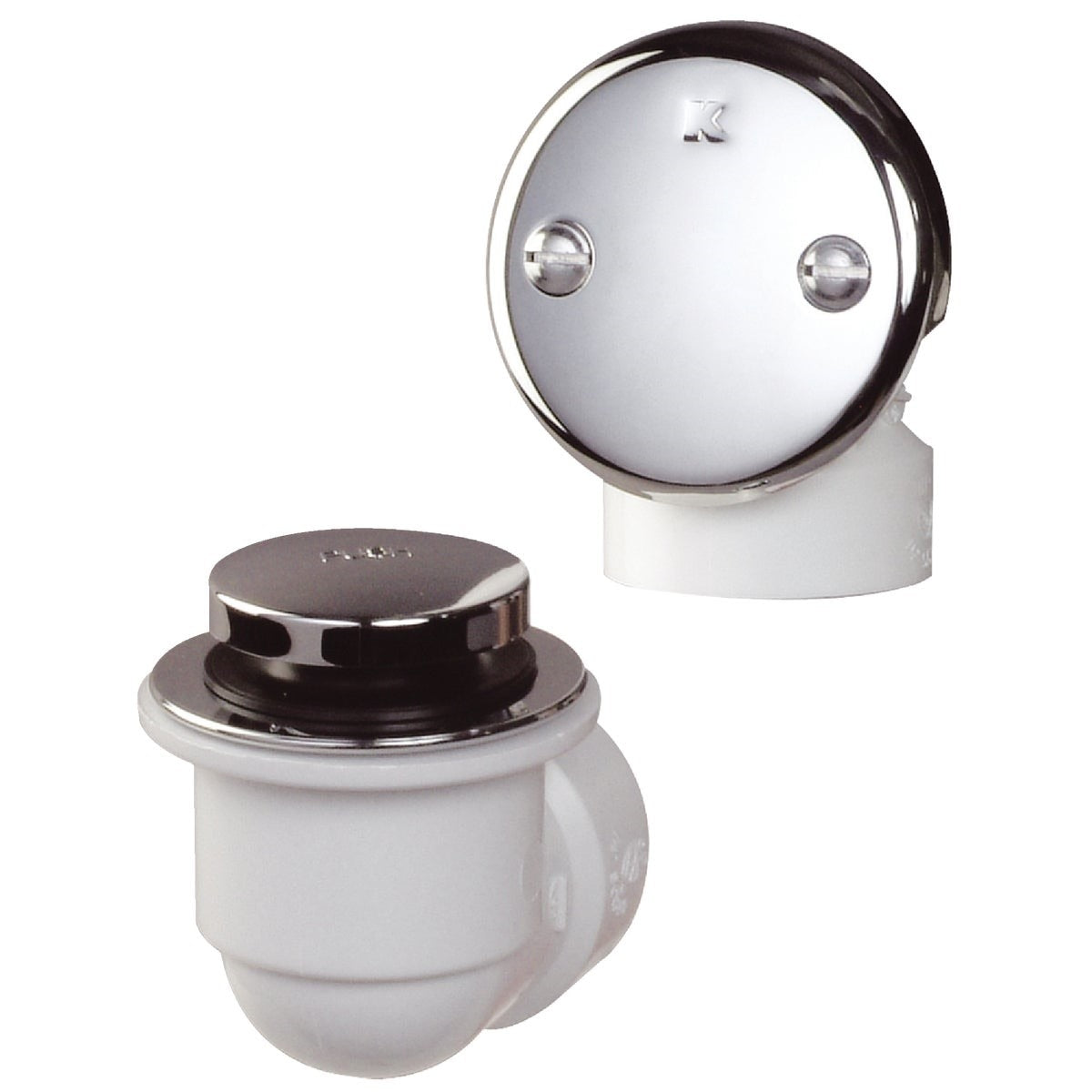 Schedule 40 PVC Bathtub Drain Stopper with Polished Chrome Foot Lok Stop