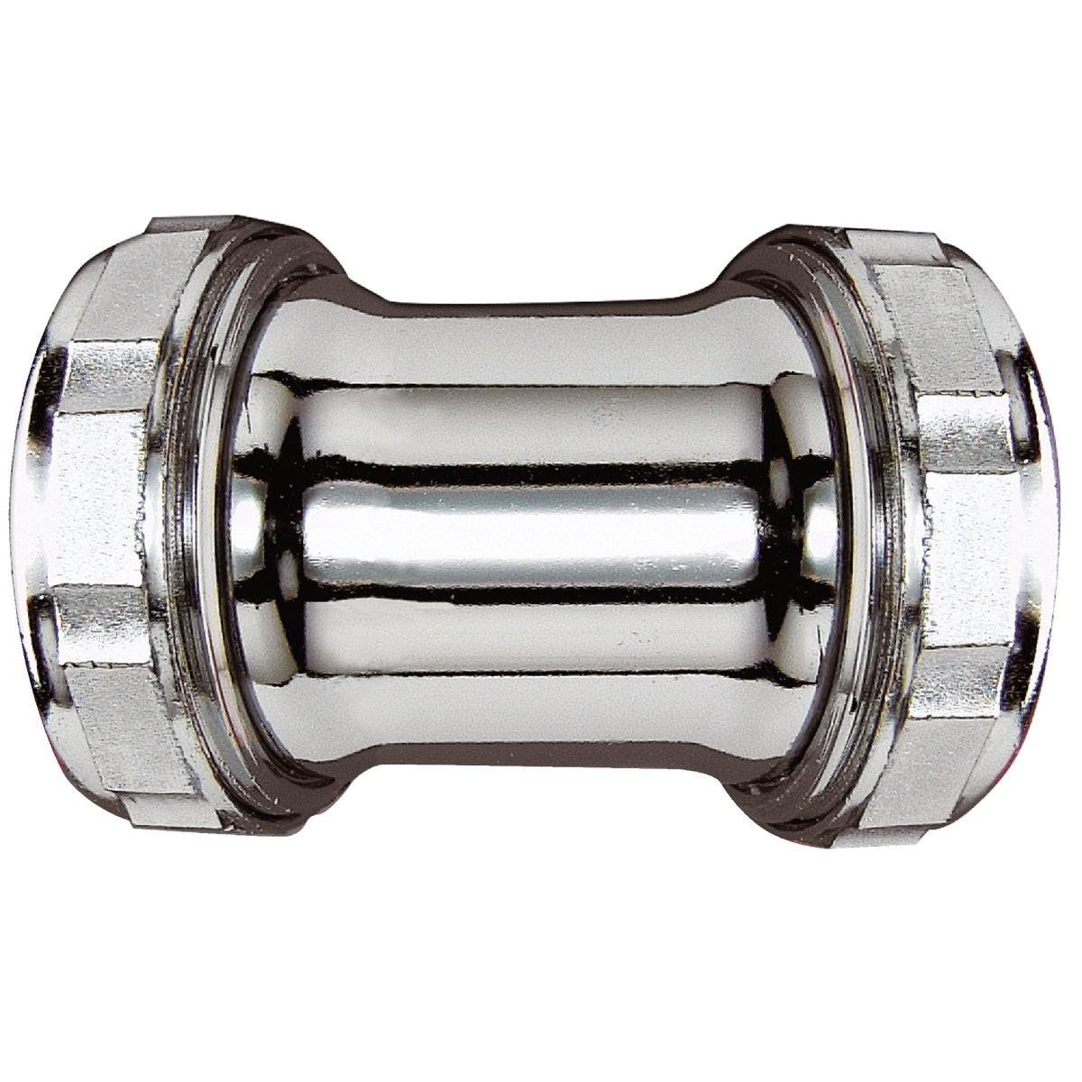 Double Slip 1-1/4 In. Chrome-Plated Brass Straight Coupling