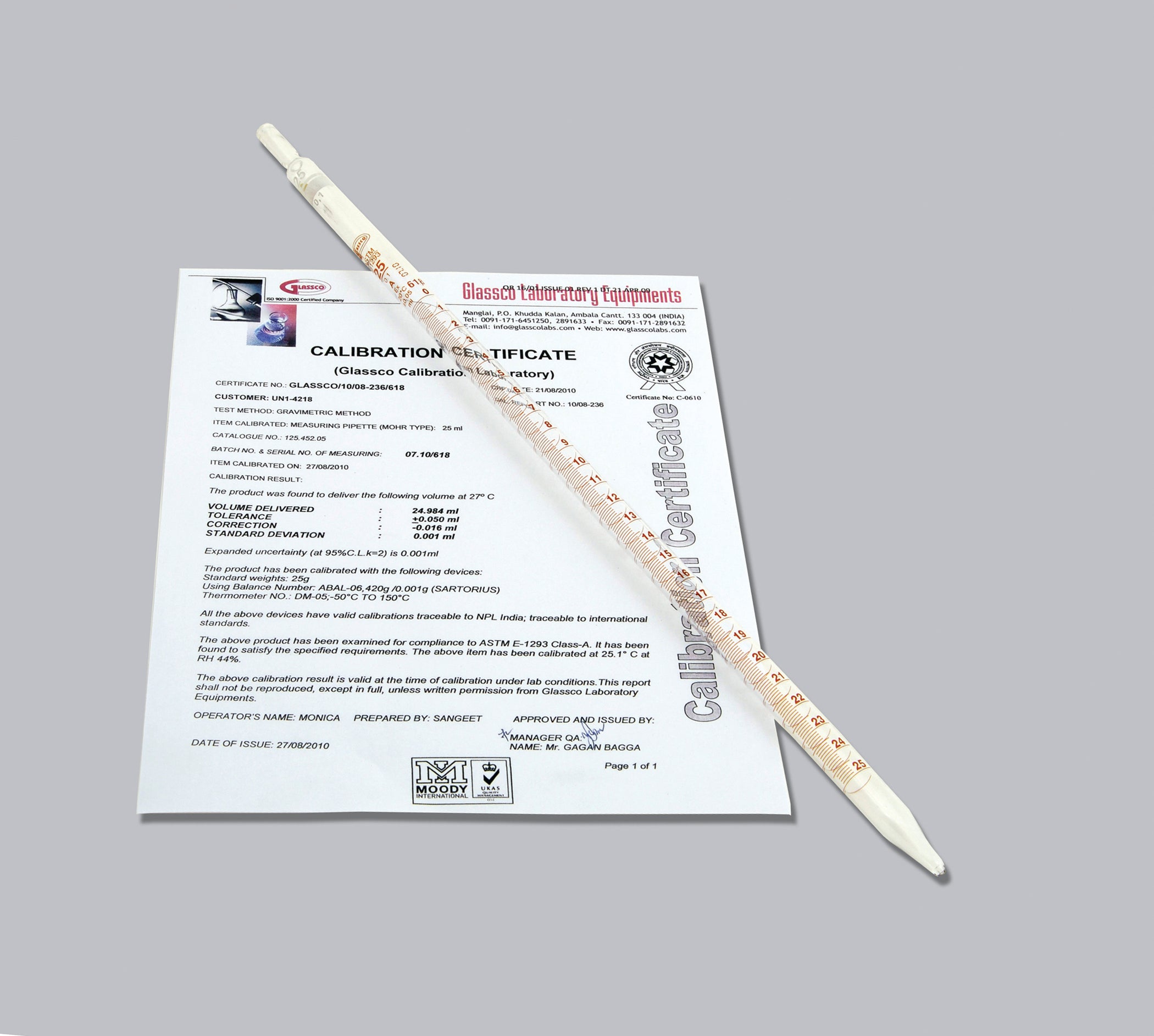 United Scientific® Pipettes, Mohr, Class A, Individually Certified, 0.1 mL, comes with 5