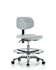 Polyurethane Chair Chrome - Medium Bench Height with Chrome Foot Ring & Casters in Gray Polyurethane