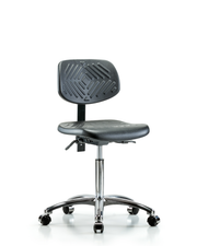 Polyurethane Chair Chrome - Medium Bench Height with Casters in Black Polyurethane