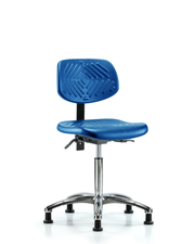 Polyurethane Chair Chrome - Medium Bench Height with Stationary Glides in Blue Polyurethane