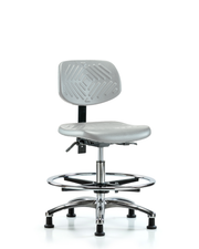 Polyurethane Chair Chrome - Medium Bench Height with Seat Tilt, Chrome Foot Ring, & Stationary Glides in Gray Polyurethane