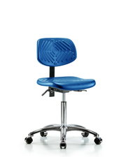 Polyurethane Chair Chrome - Medium Bench Height with Seat Tilt & Casters in Blue Polyurethane