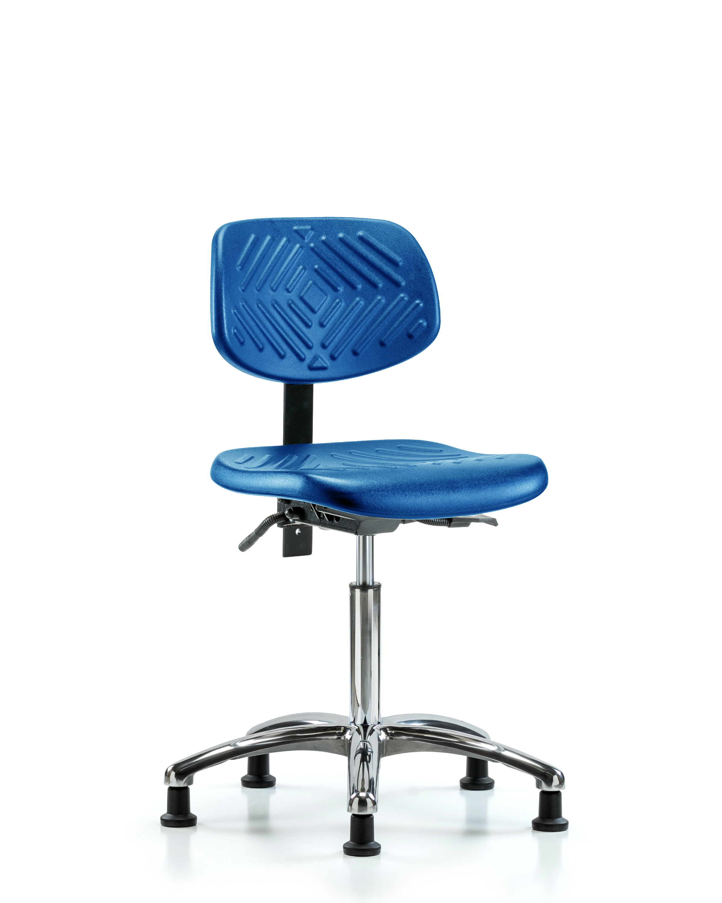 Polyurethane Chair Chrome - Medium Bench Height with Seat Tilt & Stationary Glides in Blue Polyurethane