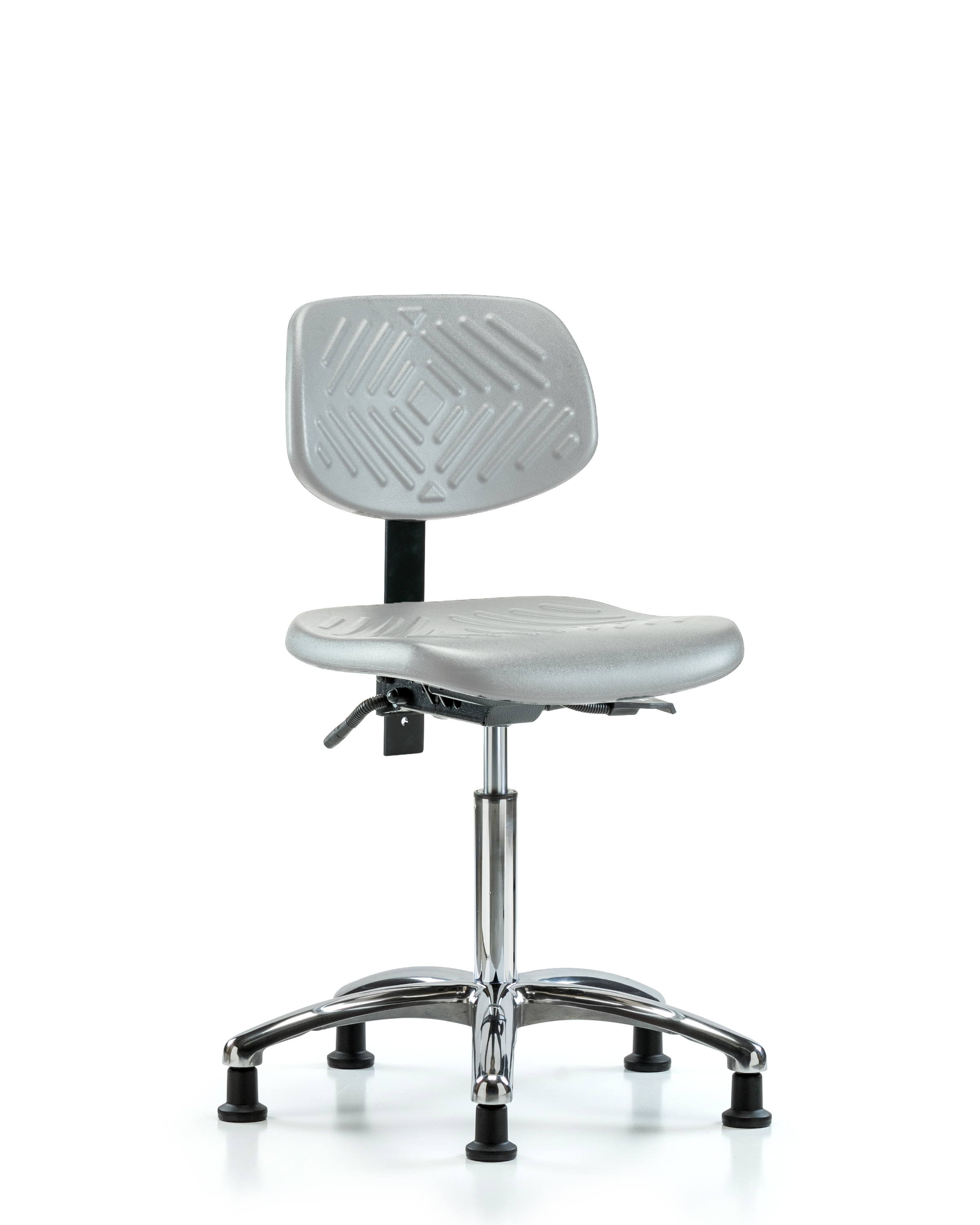 Polyurethane Chair Chrome - Medium Bench Height with Seat Tilt & Stationary Glides in Gray Polyurethane