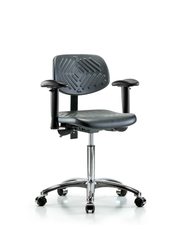 Polyurethane Chair Chrome - Medium Bench Height with Seat Tilt, Adjustable Arms, & Casters in Black Polyurethane