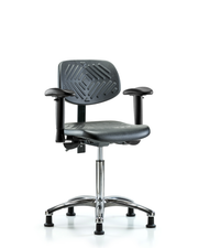 Polyurethane Chair Chrome - Medium Bench Height with Seat Tilt, Adjustable Arms, & Stationary Glides in Black Polyurethane
