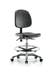 Polyurethane Chair Chrome - Medium Bench Height with Medium Back, Chrome Foot Ring, & Casters in Black Polyurethane