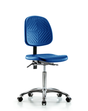 Polyurethane Chair Chrome - Medium Bench Height with Medium Back & Casters in Blue Polyurethane