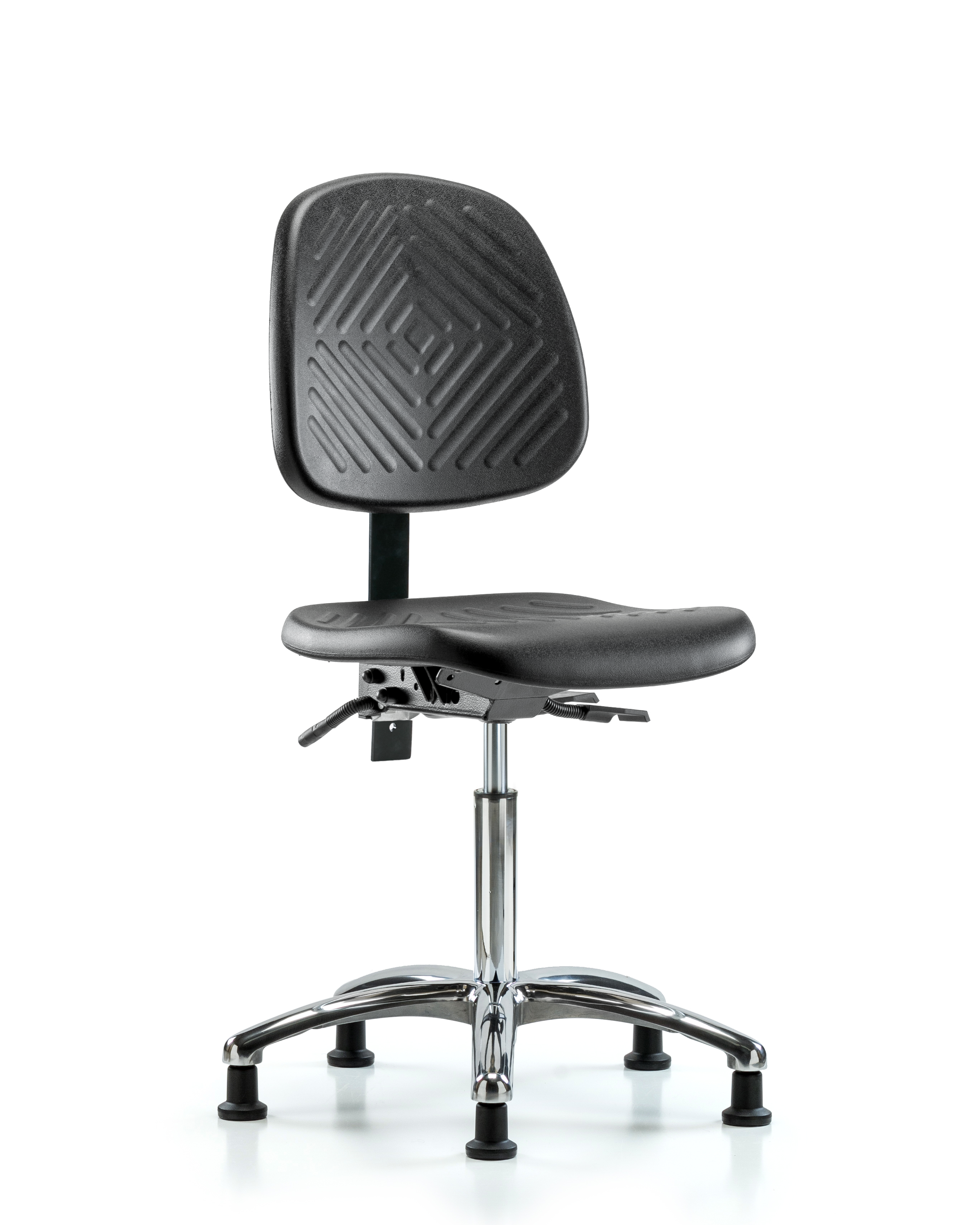 Polyurethane Chair Chrome - Medium Bench Height with Medium Back & Stationary Glides in Black Polyurethane