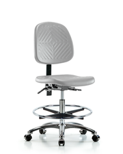 Polyurethane Chair Chrome - Medium Bench Height with Medium Back, Seat Tilt, Chrome Foot Ring, & Casters in Gray Polyurethane