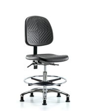 Polyurethane Chair Chrome - Medium Bench Height with Medium Back, Seat Tilt, Chrome Foot Ring, & Stationary Glides in Black Polyurethane