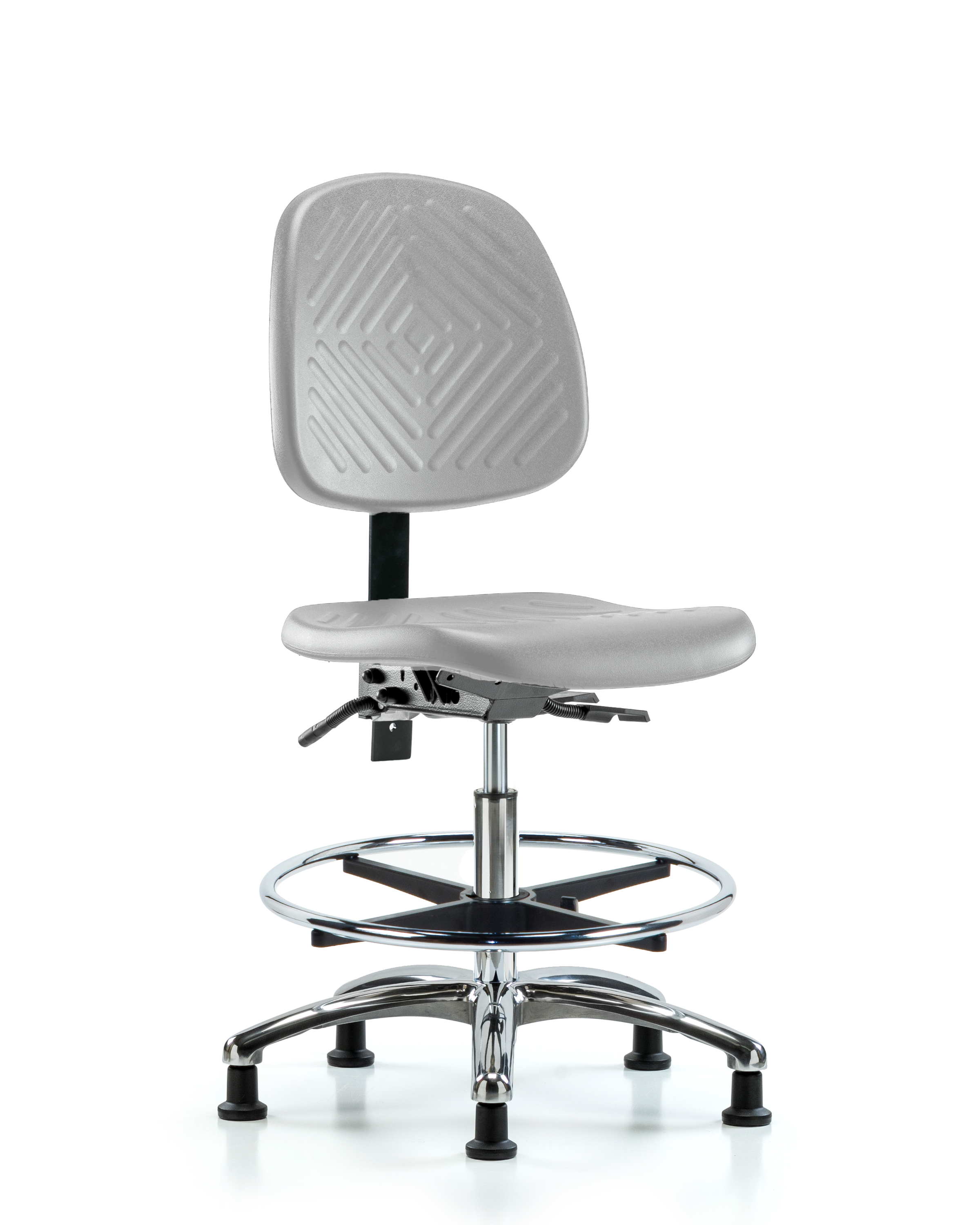 Polyurethane Chair Chrome - Medium Bench Height with Medium Back, Seat Tilt, Chrome Foot Ring, & Stationary Glides in Gray Polyurethane