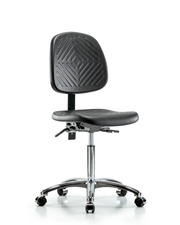 Polyurethane Chair Chrome - Medium Bench Height with Medium Back, Seat Tilt, & Casters in Black Polyurethane