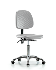 Polyurethane Chair Chrome - Medium Bench Height with Medium Back, Seat Tilt, & Casters in Gray Polyurethane