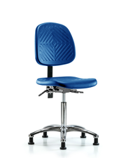 Polyurethane Chair Chrome - Medium Bench Height with Medium Back, Seat Tilt, & Stationary Glides in Blue Polyurethane