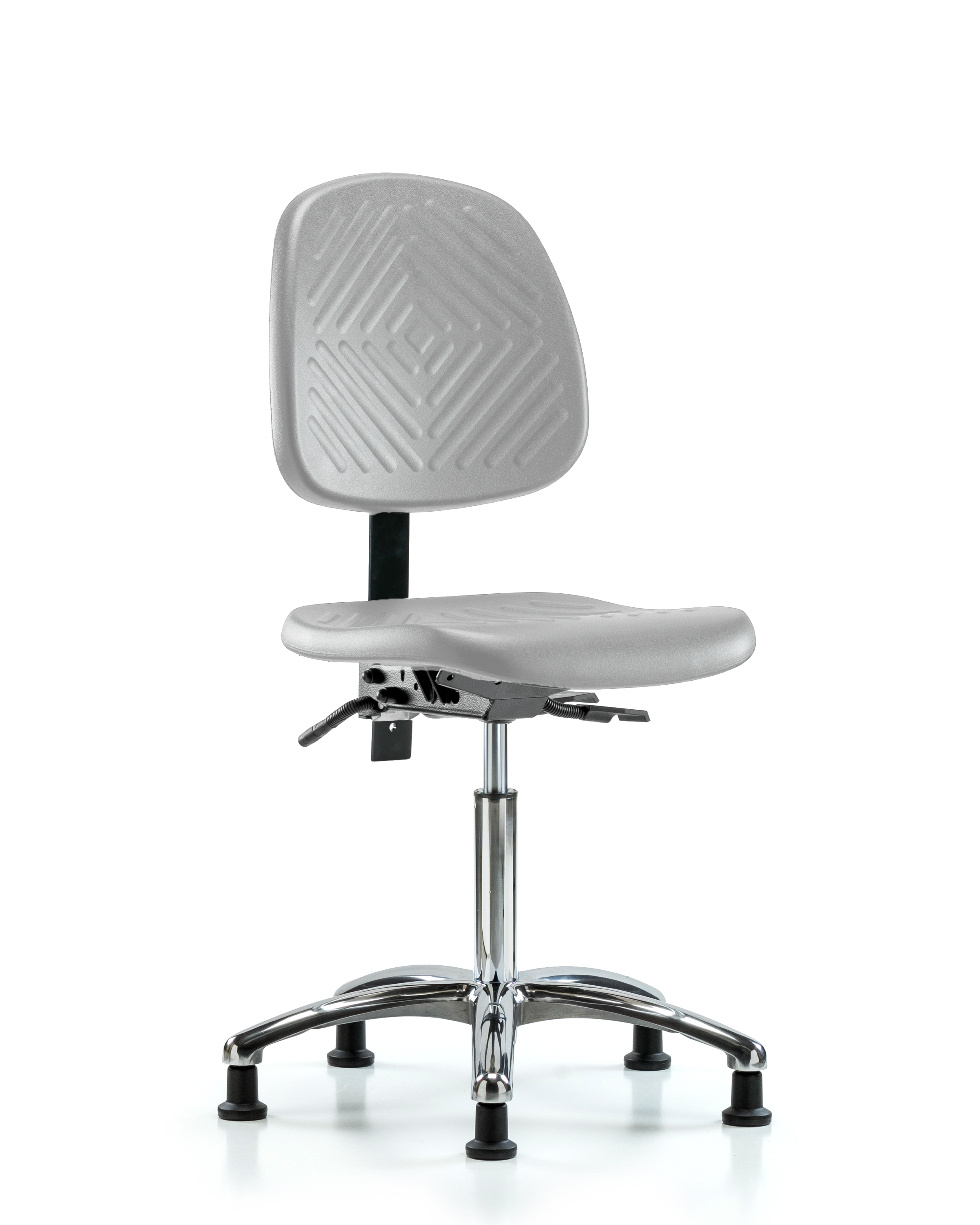 Polyurethane Chair Chrome - Medium Bench Height with Medium Back, Seat Tilt, & Stationary Glides in Gray Polyurethane