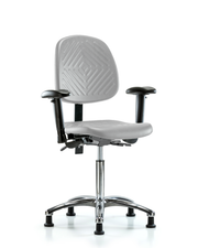 Polyurethane Chair Chrome - Medium Bench Height with Medium Back, Seat Tilt, Adjustable Arms, & Stationary Glides in Gray Polyurethane