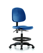 Polyurethane Chair - Medium Bench Height with Medium Back, Black Foot Ring, & Casters in Blue Polyurethane