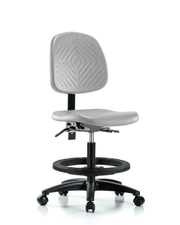 Polyurethane Chair - Medium Bench Height with Medium Back, Black Foot Ring, & Casters in Gray Polyurethane