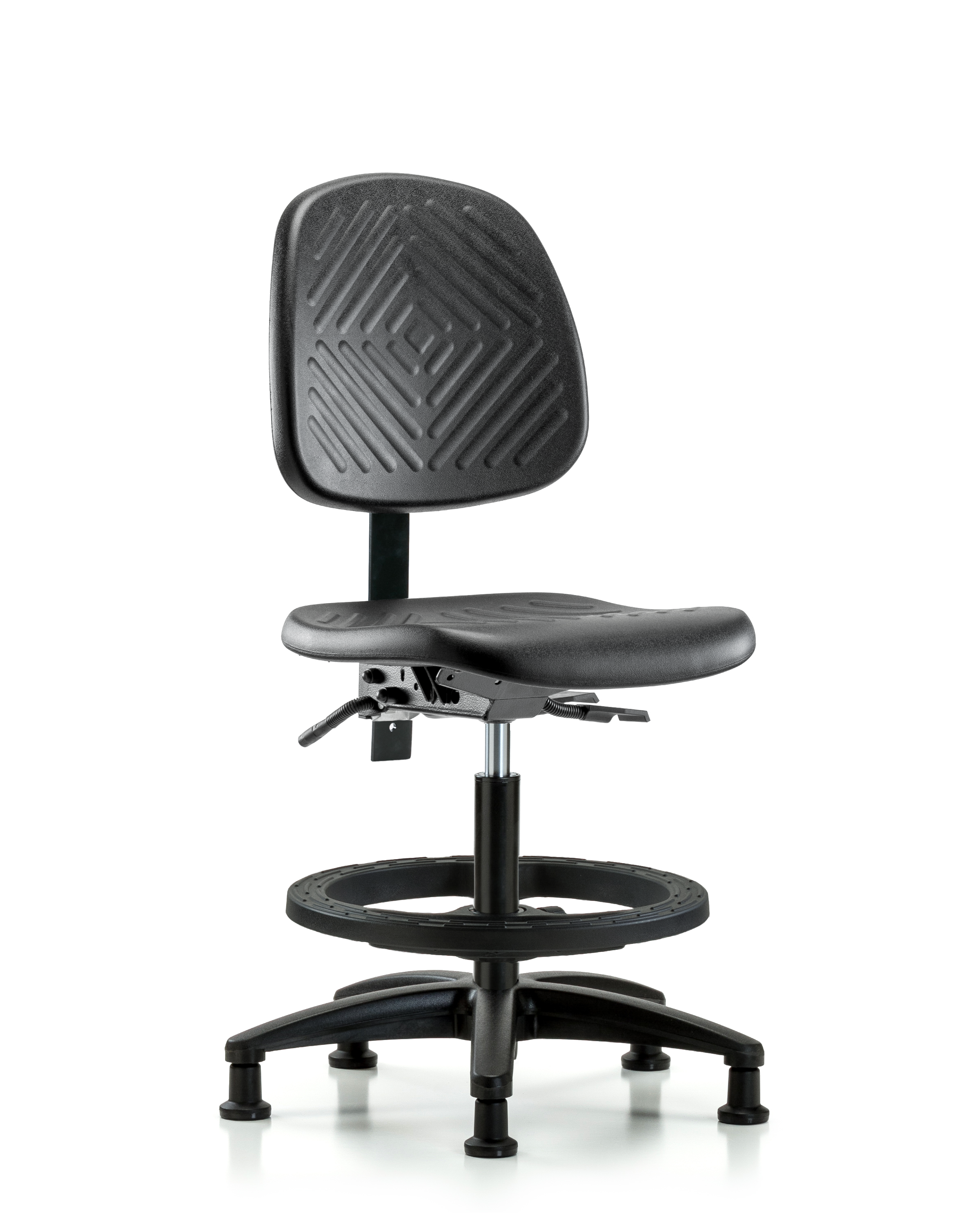 Polyurethane Chair - Medium Bench Height with Medium Back, Black Foot Ring, & Stationary Glides in Black Polyurethane