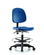 Polyurethane Chair - Medium Bench Height with Medium Back, Chrome Foot Ring, & Casters in Blue Polyurethane