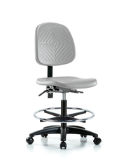 Polyurethane Chair - Medium Bench Height with Medium Back, Chrome Foot Ring, & Casters in Gray Polyurethane