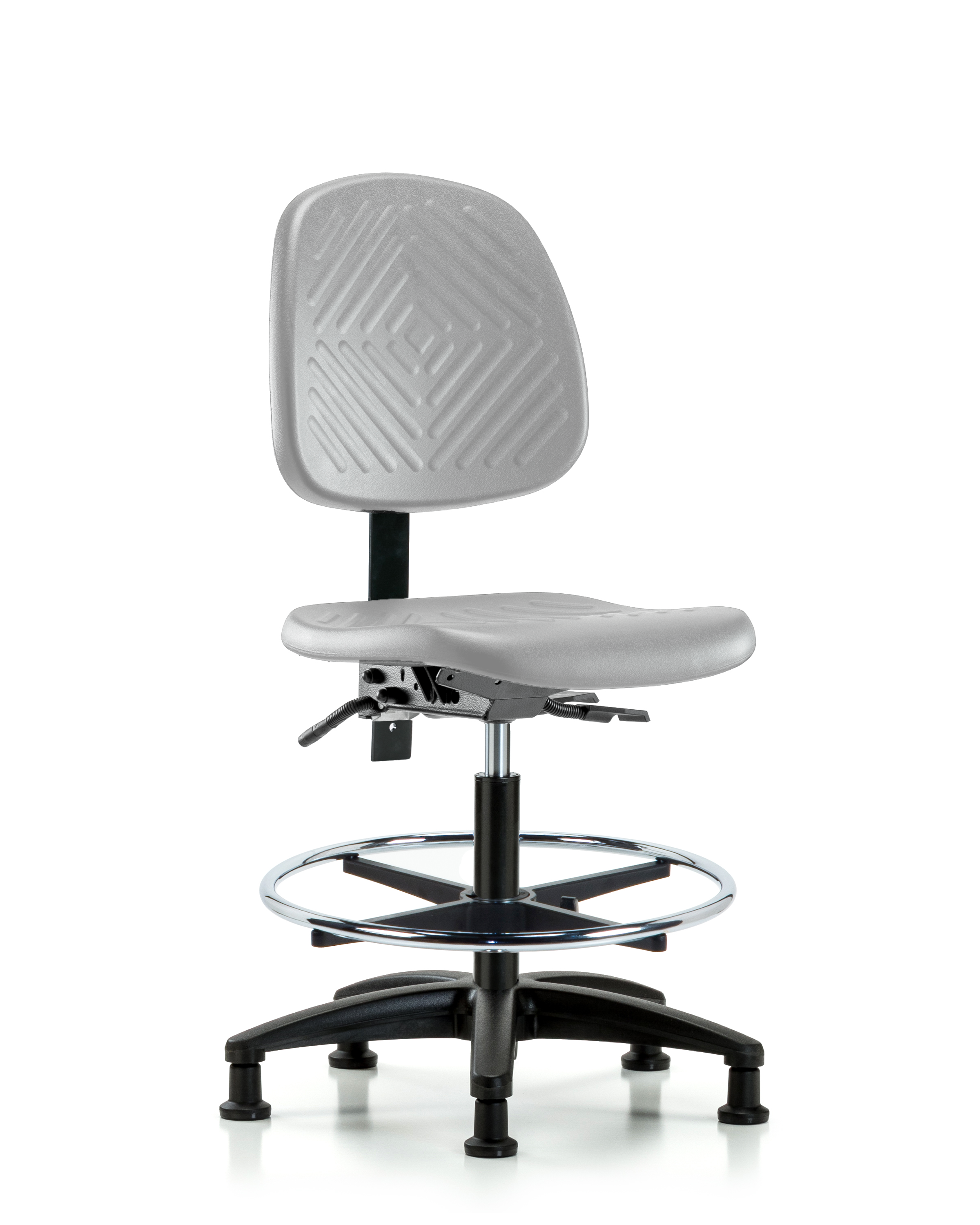 Polyurethane Chair - Medium Bench Height with Medium Back, Chrome Foot Ring, & Stationary Glides in Gray Polyurethane