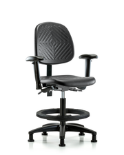 Polyurethane Chair - Medium Bench Height with Medium Back, Adjustable Arms, Black Foot Ring, & Stationary Glides in Black Polyurethane
