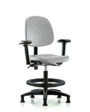 Polyurethane Chair - Medium Bench Height with Medium Back, Adjustable Arms, Black Foot Ring, & Stationary Glides in Gray Polyurethane