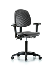 Polyurethane Chair - Medium Bench Height with Medium Back, Adjustable Arms, & Casters in Black Polyurethane