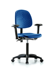 Polyurethane Chair - Medium Bench Height with Medium Back, Adjustable Arms, & Casters in Blue Polyurethane