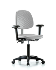 Polyurethane Chair - Medium Bench Height with Medium Back, Adjustable Arms, & Casters in Gray Polyurethane