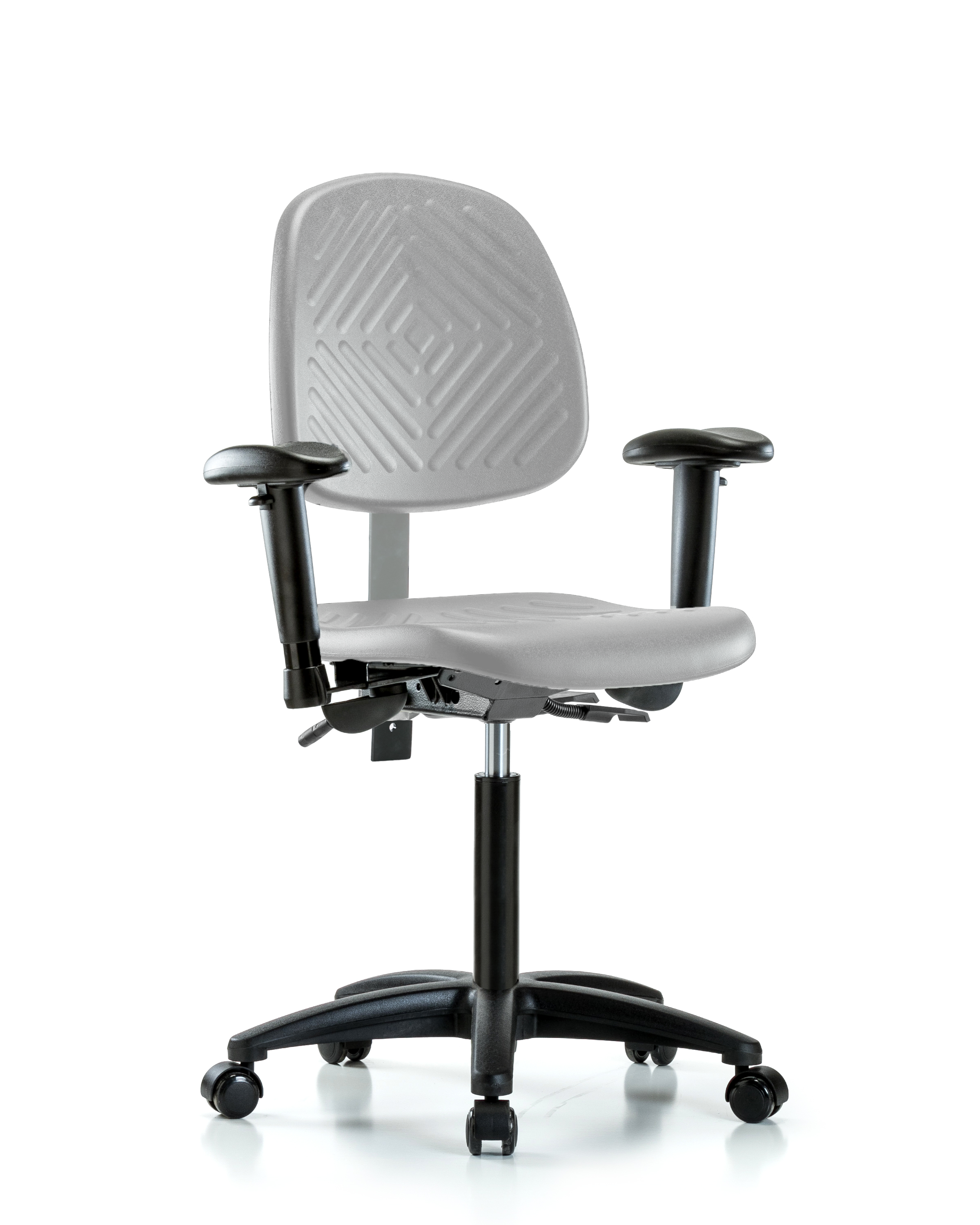Polyurethane Chair - Medium Bench Height with Medium Back, Adjustable Arms, & Stationary Glides in Gray Polyurethane