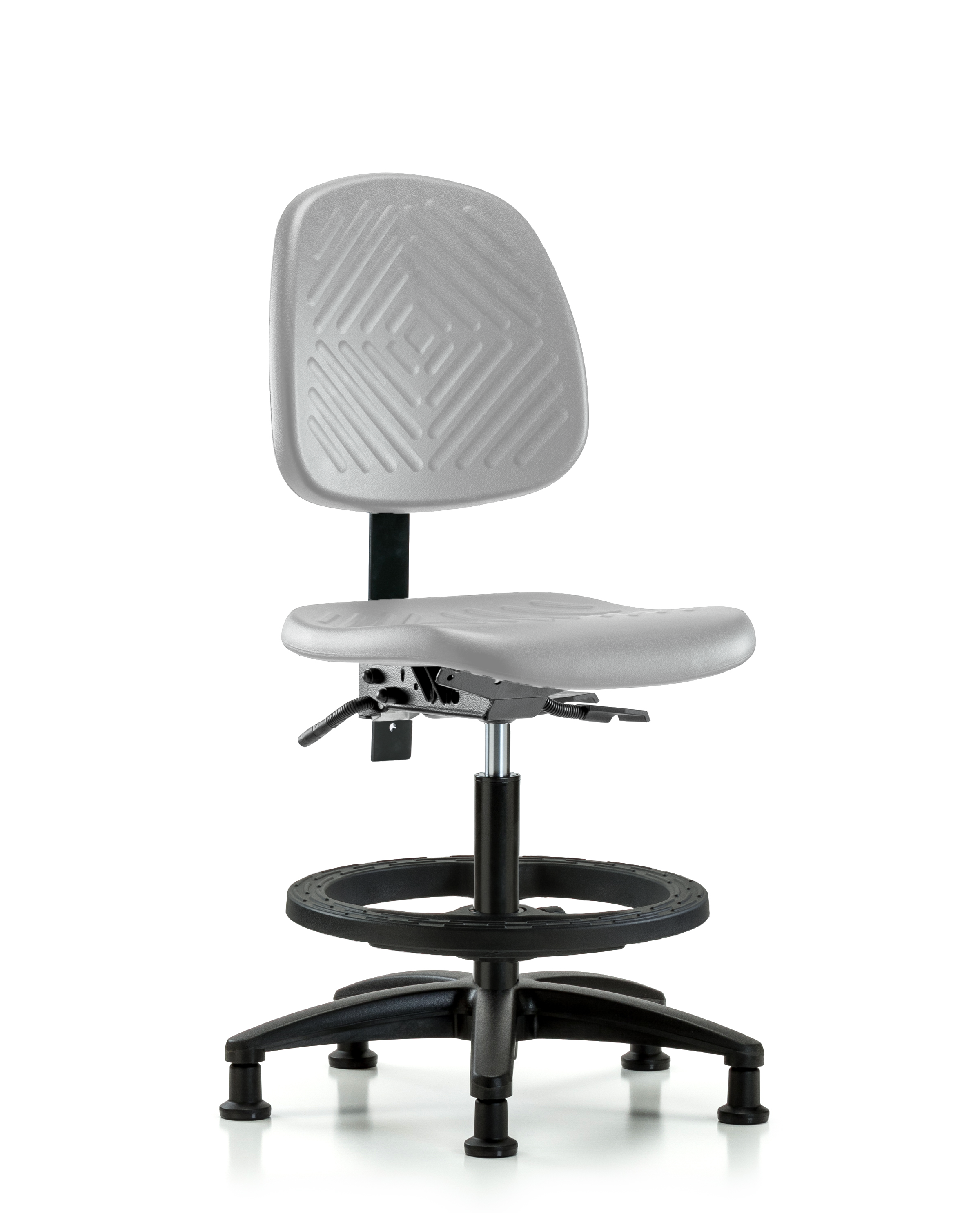 Polyurethane Chair - Medium Bench Height with Medium Back, Seat Tilt, Black Foot Ring, & Stationary Glides in Gray Polyurethane