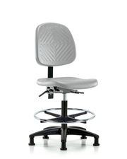 Polyurethane Chair - Medium Bench Height with Medium Back, Seat Tilt, Chrome Foot Ring, & Stationary Glides in Gray Polyurethane