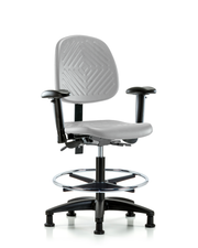 Polyurethane Chair - Medium Bench Height with Medium Back, Seat Tilt, Adjustable Arms, Chrome Foot Ring, & Stationary Glides in Gray Polyurethane