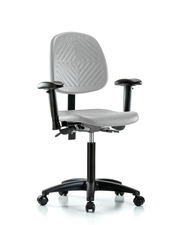 Polyurethane Chair - Medium Bench Height with Medium Back, Seat Tilt, Adjustable Arms, & Casters in Gray Polyurethane