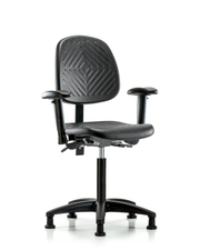 Polyurethane Chair - Medium Bench Height with Medium Back, Seat Tilt, Adjustable Arms, & Stationary Glides in Black Polyurethane