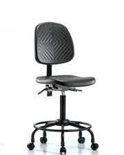 Polyurethane Chair with Round Tube Base - Medium Bench Height with Medium Back & Casters in Black Polyurethane