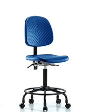 Polyurethane Chair with Round Tube Base - Medium Bench Height with Medium Back & Casters in Blue Polyurethane