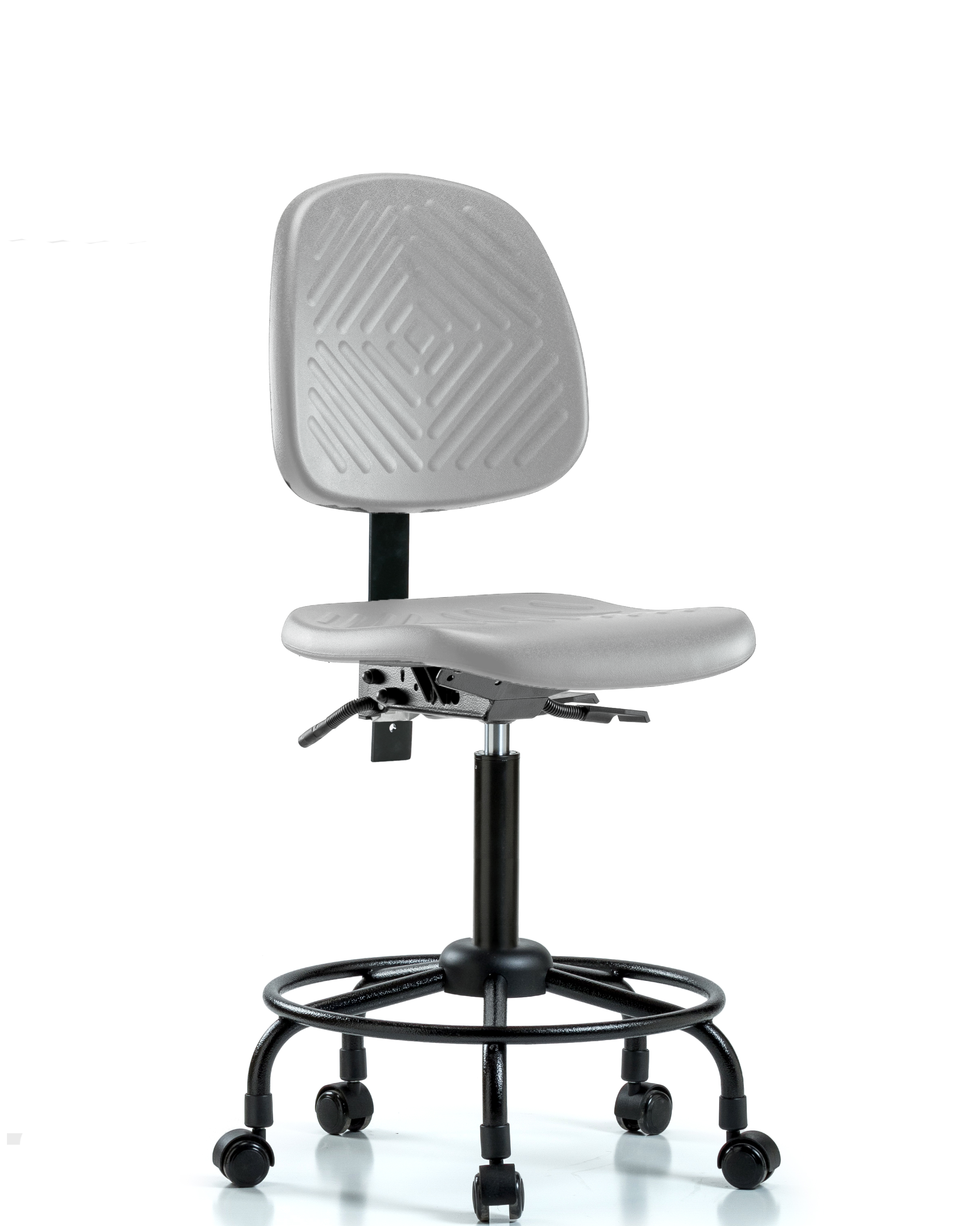 Polyurethane Chair with Round Tube Base - Medium Bench Height with Medium Back & Casters in Gray Polyurethane
