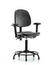 Polyurethane Chair with Round Tube Base - Medium Bench Height with Medium Back, Adjustable Arms, & Stationary Glides in Black Polyurethane
