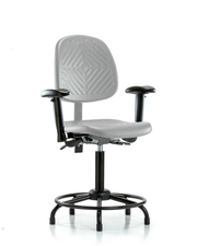 Polyurethane Chair with Round Tube Base - Medium Bench Height with Medium Back, Adjustable Arms, & Stationary Glides in Gray Polyurethane