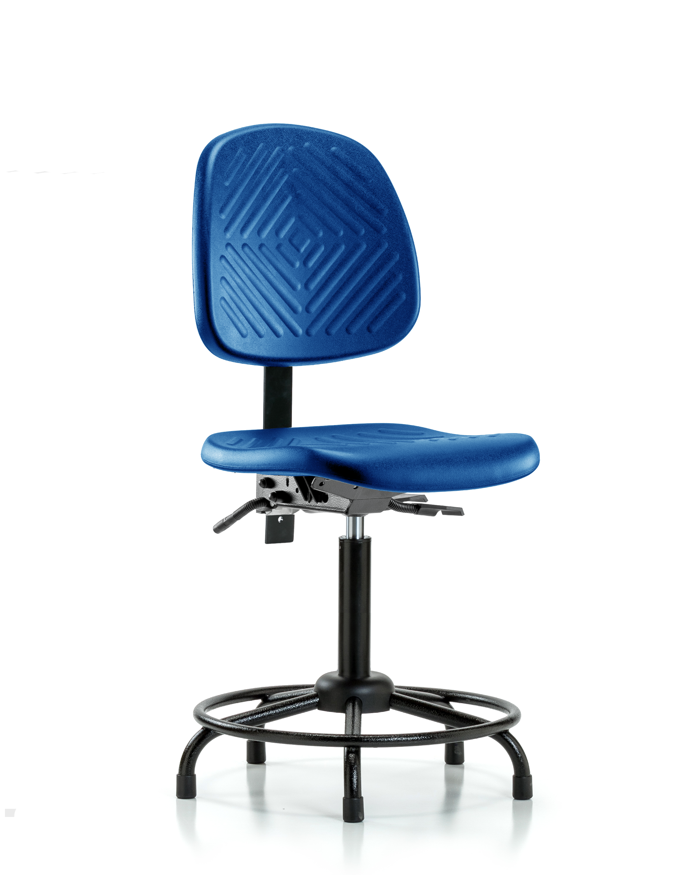 Polyurethane Chair with Round Tube Base - Medium Bench Height with Medium Back, Seat Tilt, & Stationary Glides in Blue Polyurethane