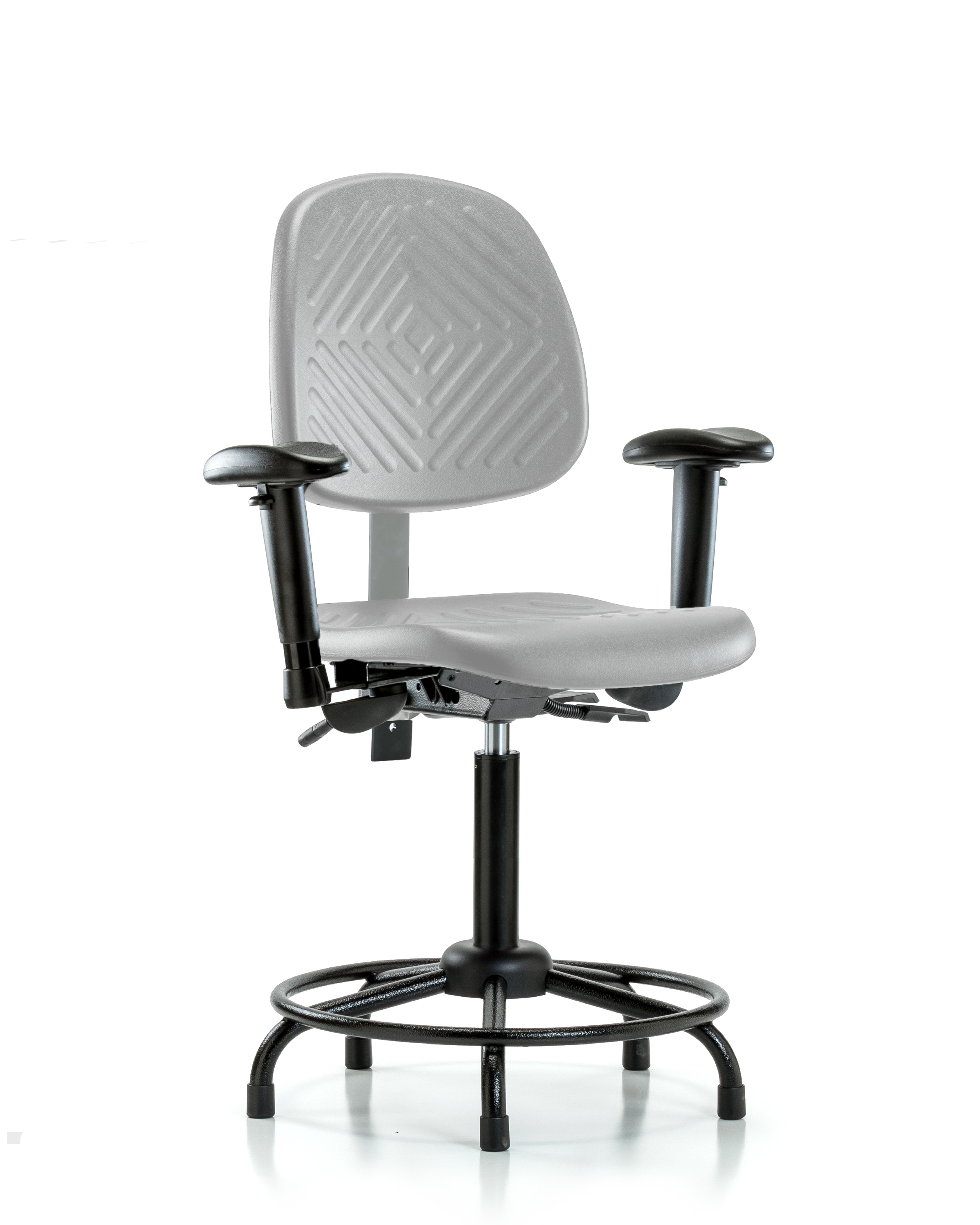 Polyurethane Chair with Round Tube Base - Medium Bench Height with Medium Back, Seat Tilt, Adjustable Arms, & Stationary Glides in Gray Polyurethane