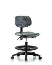 Polyurethane Chair - Medium Bench Height with Black Foot Ring & Casters in Black Polyurethane
