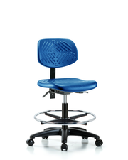 Polyurethane Chair - Medium Bench Height with Chrome Foot Ring & Casters in Blue Polyurethane